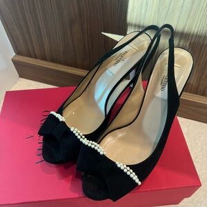 Valentino Garavani Black Heels with Pearl Accent